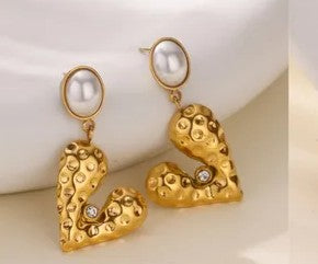 Pearl Heart Statement Drop Tarnish free Earrings