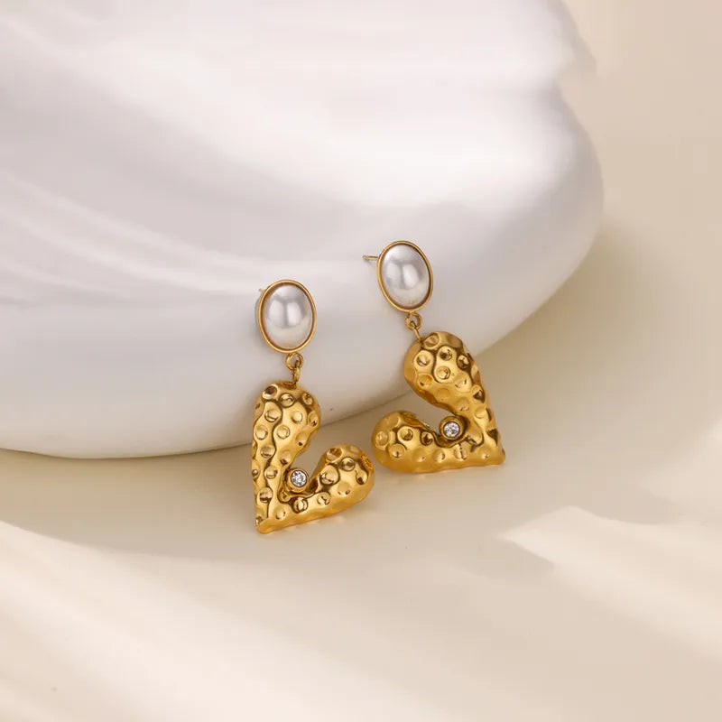 Pearl Heart Statement Drop Tarnish free Earrings