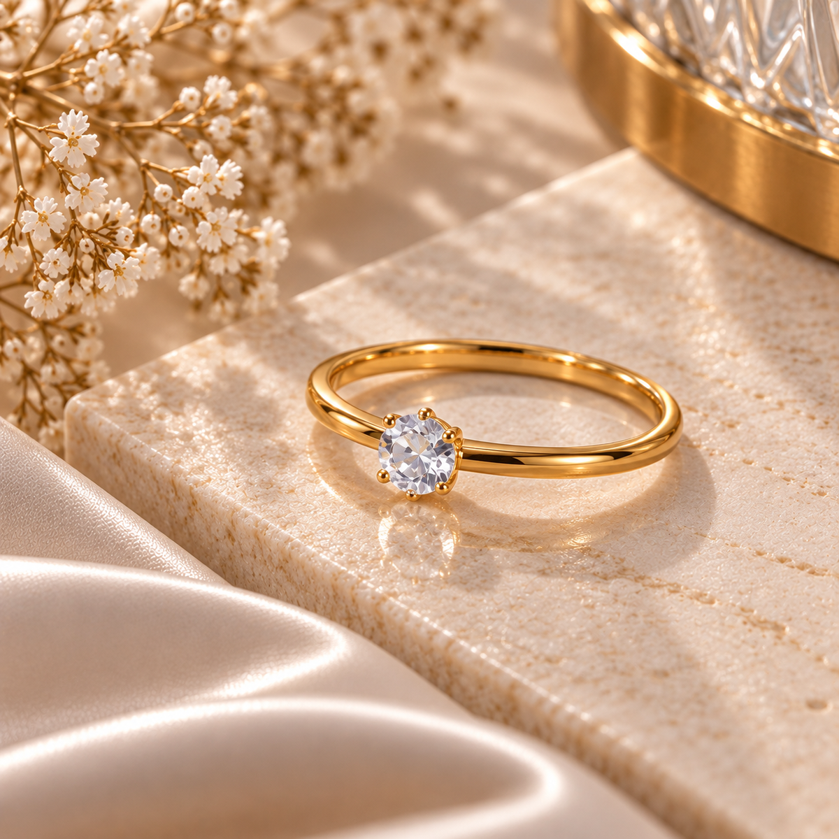 Lumi Solitaire 18K Gold Waterproof Ring | Aurelia Co.
