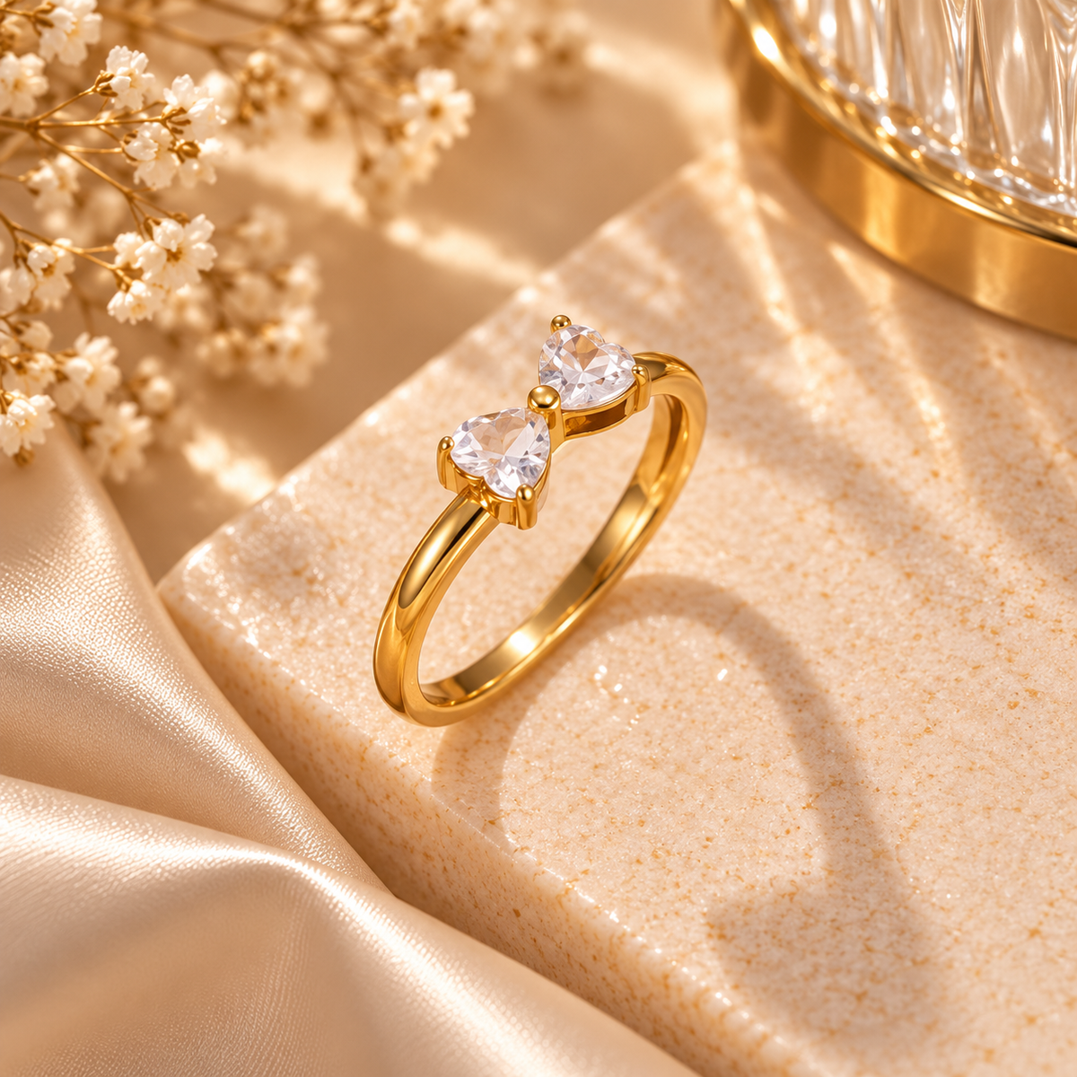 Amora Duo Heart Gold Waterproof Ring | Aurelia Co.