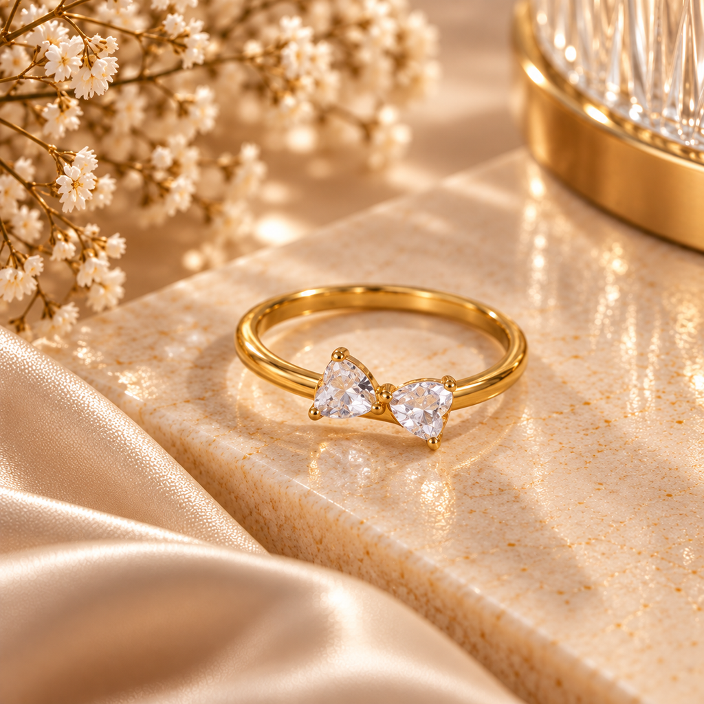 Amora Duo Heart Gold Waterproof Ring | Aurelia Co.