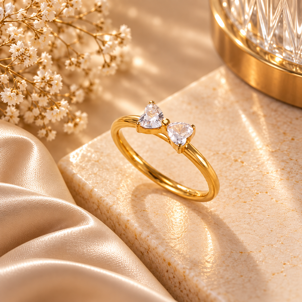 Amora Duo Heart Gold Waterproof Ring | Aurelia Co.