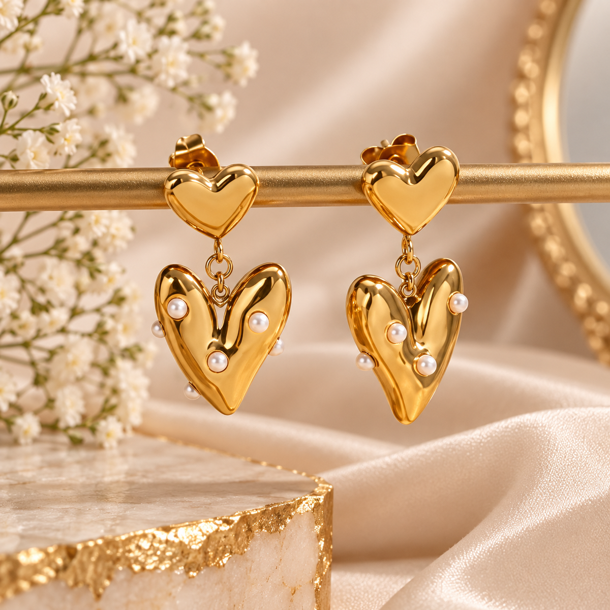 Amora Pearl Heart Waterproof Earrings | Aurelia Co.