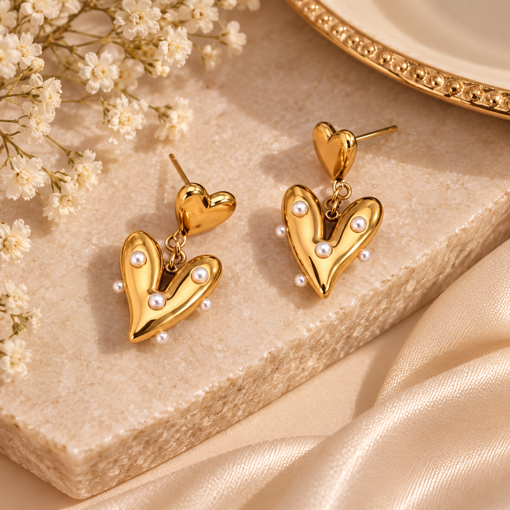 Amora Pearl Heart Waterproof Earrings | Aurelia Co.