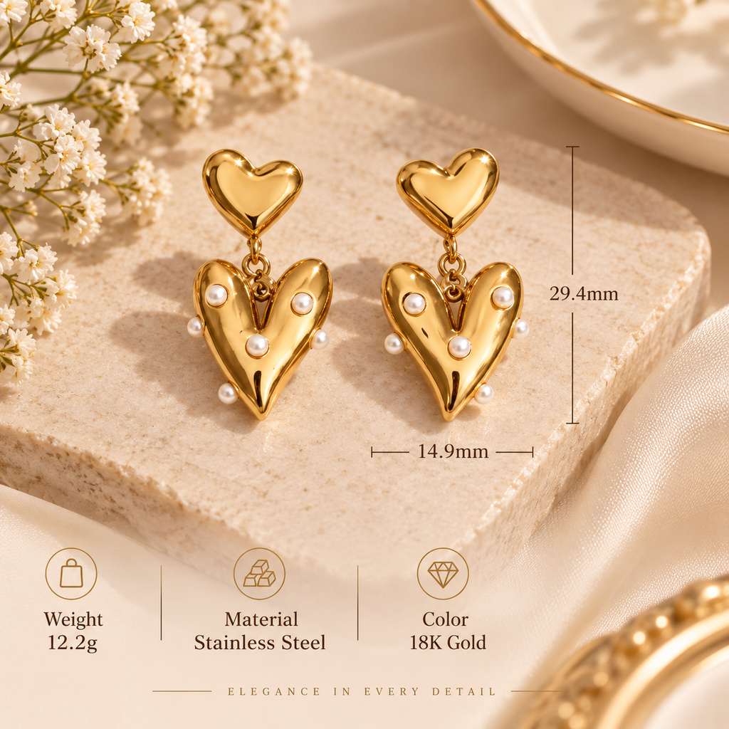 Amora Pearl Heart Waterproof Earrings | Aurelia Co.