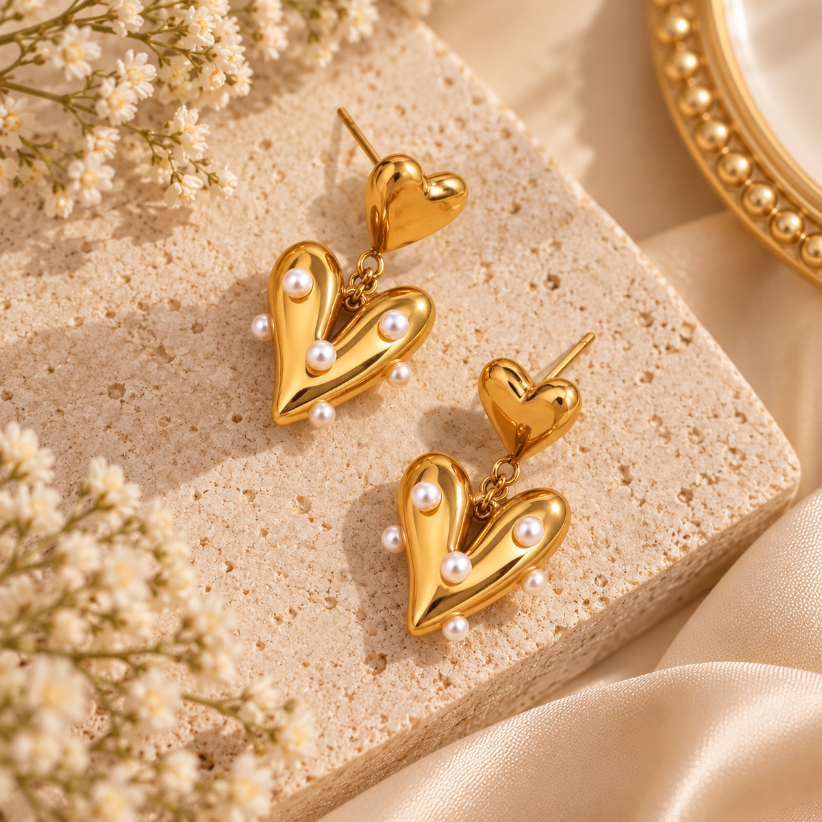 Amora Pearl Heart Waterproof Earrings | Aurelia Co.