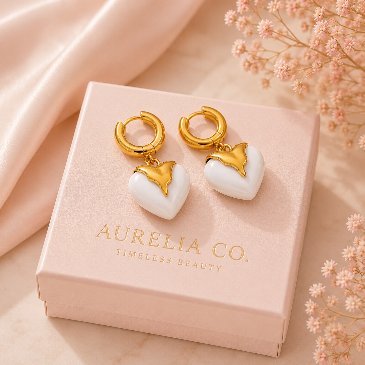 Amour Heart Drop Earrings | Waterproof Gold Heart Earrings | Aurelia Co Australia