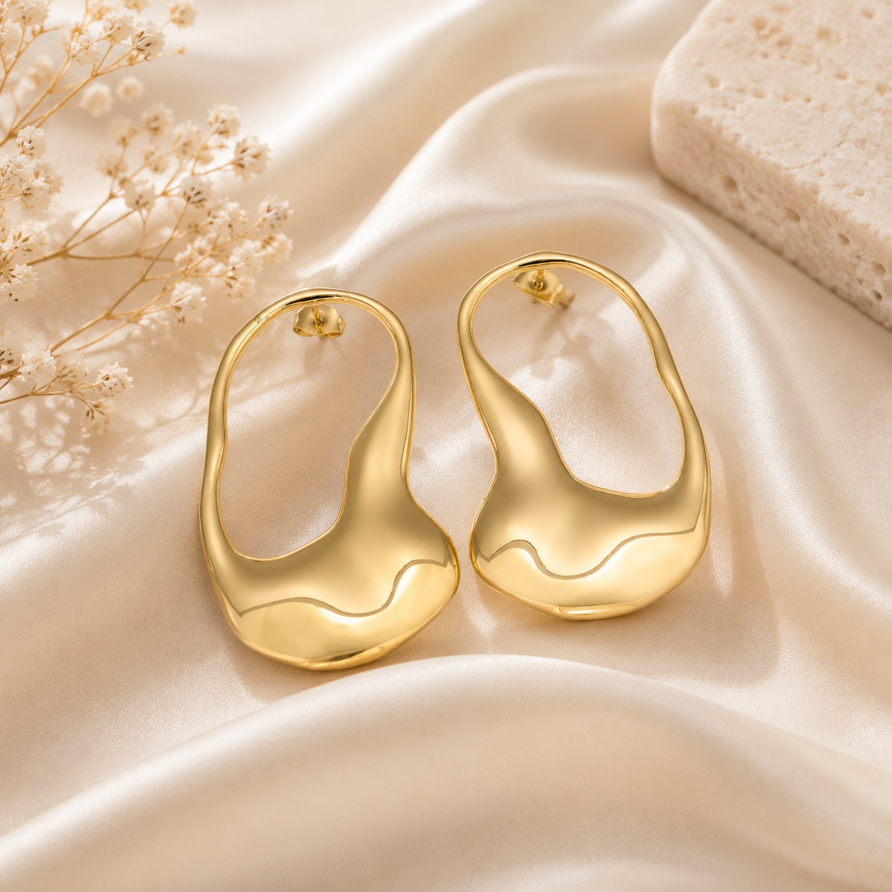 Molten Gold Sculptural Waterproof Hoop Earrings