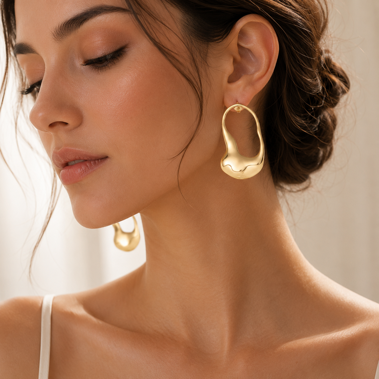 Molten Gold Sculptural Waterproof Hoop Earrings