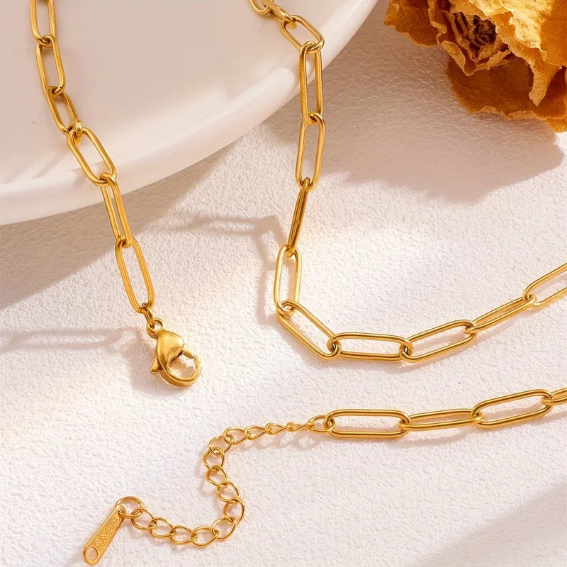 Asymmetrical Paper Clip Gold Electroplated Necklace