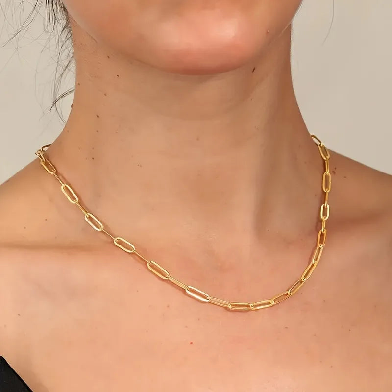 Asymmetrical Paper Clip Gold Electroplated Necklace
