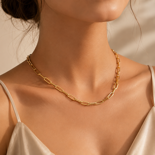 Asymmetrical Paper Clip Gold Electroplated Necklace | Waterproof | Aurelia Co.