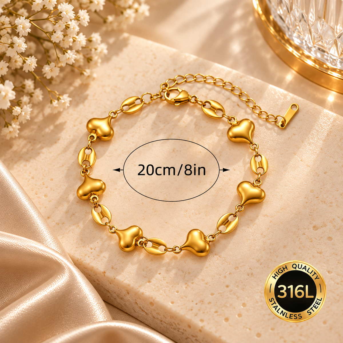 Amora Heart Gold Waterproof Bracelet | Aurelia Co.