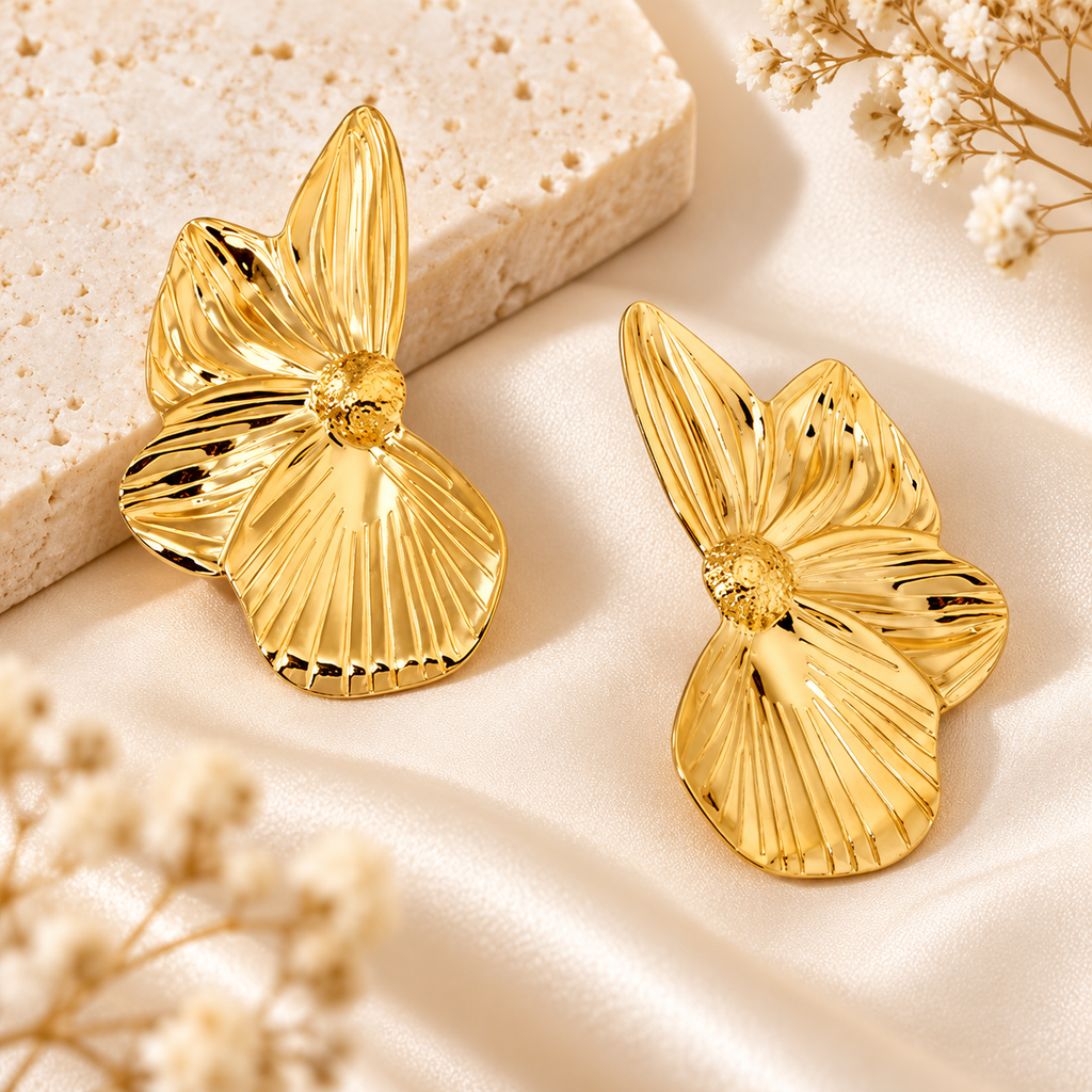 Aurelia Bloom Gold Flower Statement Earrings