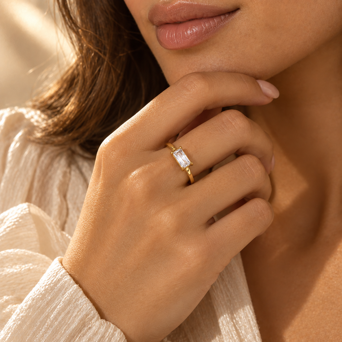 Aurelia Celeste Baguette Gold Ring