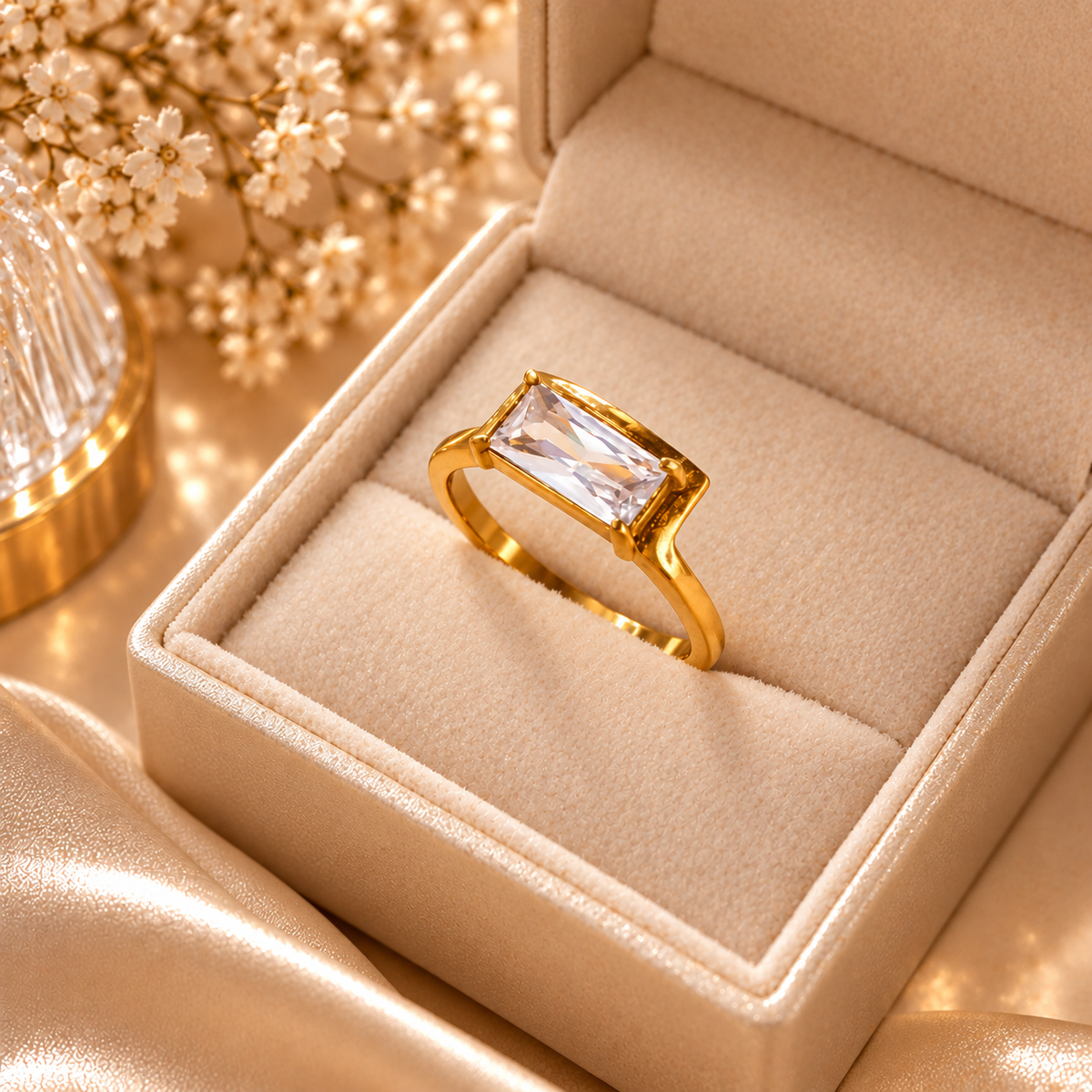 Aurelia Celeste Baguette Gold Ring