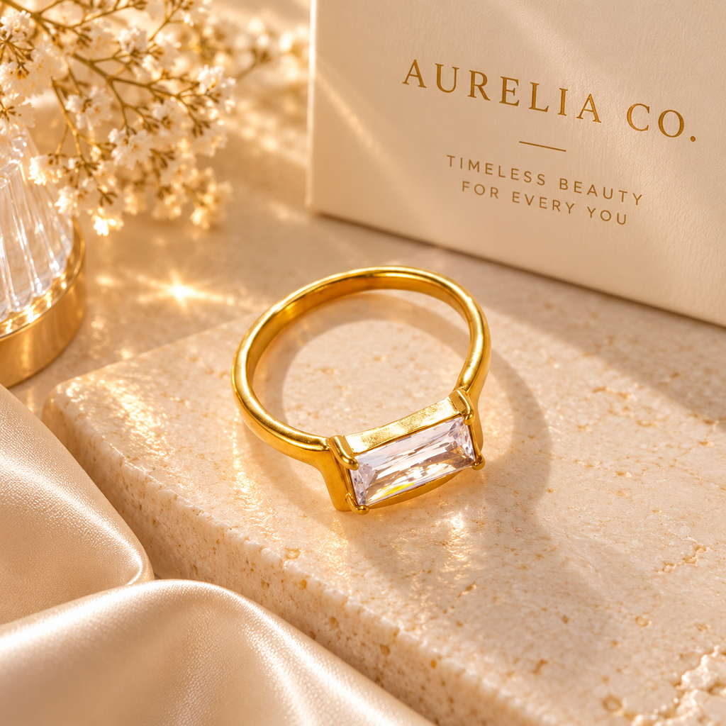 Aurelia Celeste Baguette Gold Ring