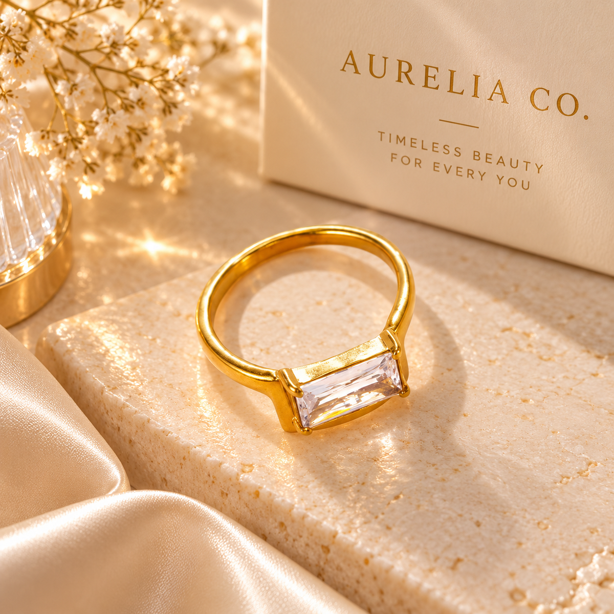 Aurelia Celeste Baguette Gold Ring