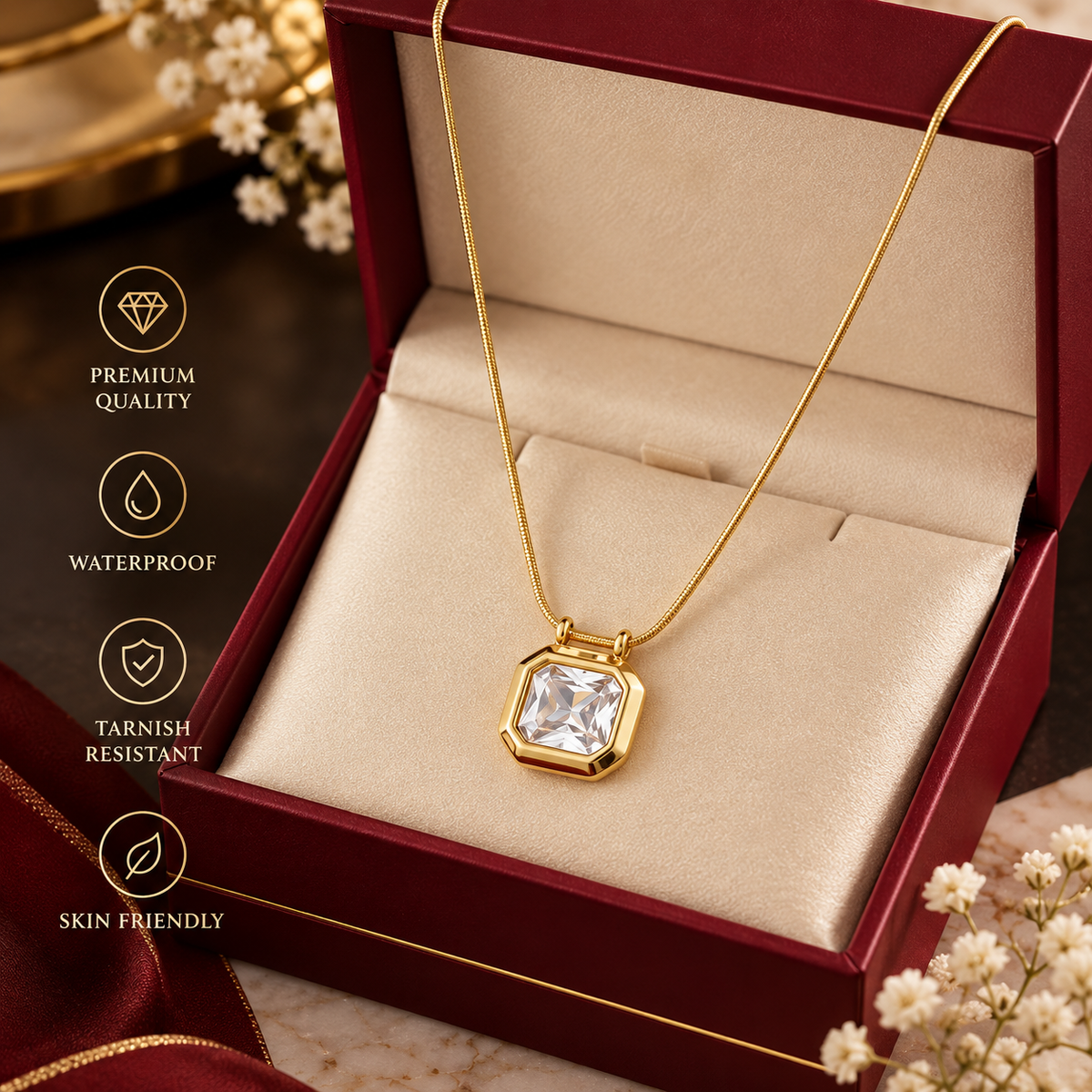 Aurelia Celeste Crystal Pendant Necklace – 18K Gold Waterproof