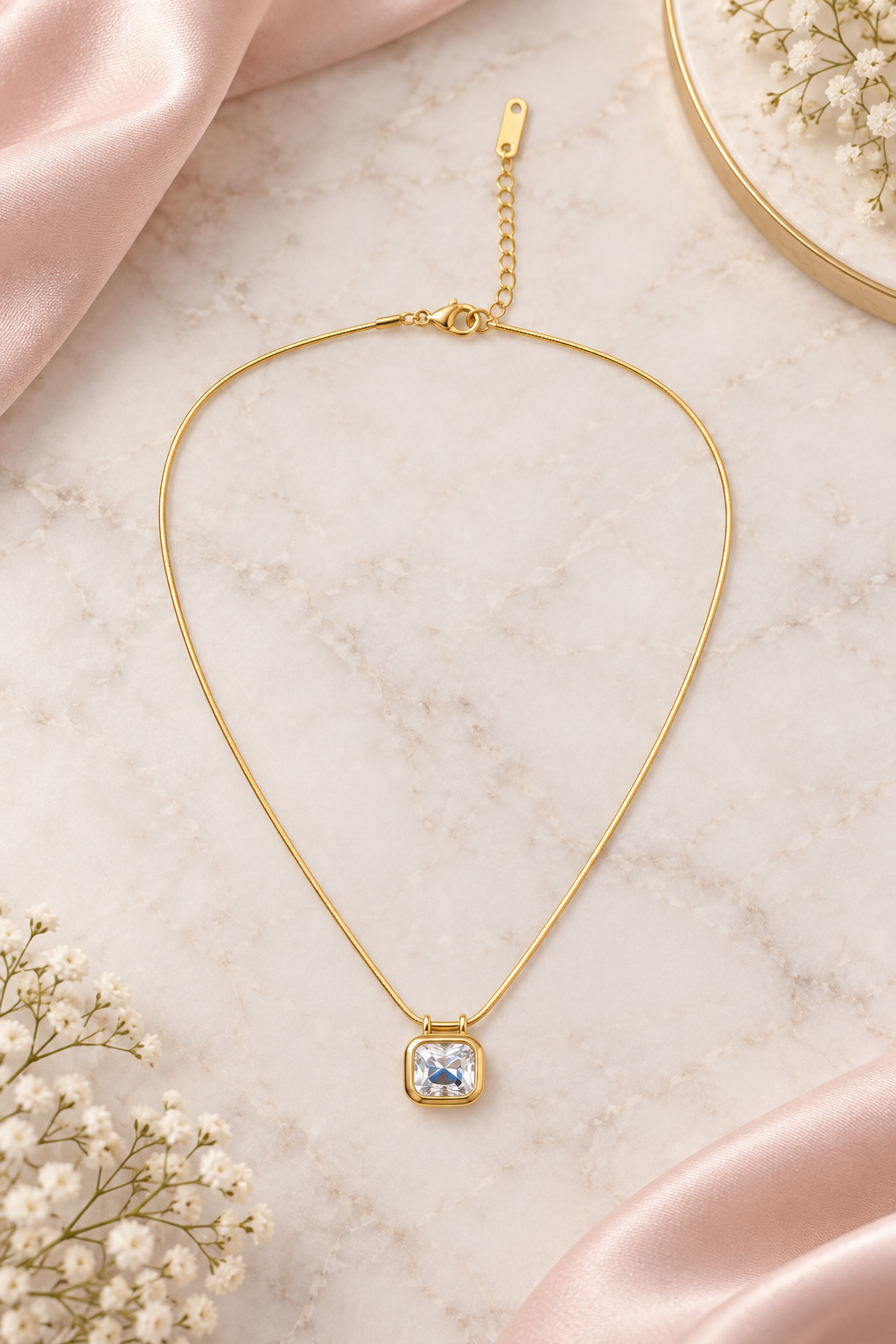 Aurelia Celeste Crystal Pendant Necklace – 18K Gold Waterproof