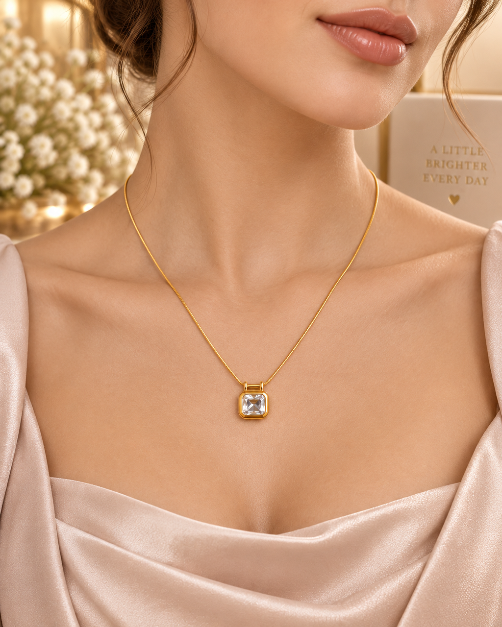 Aurelia Celeste Crystal Pendant Necklace – 18K Gold Waterproof