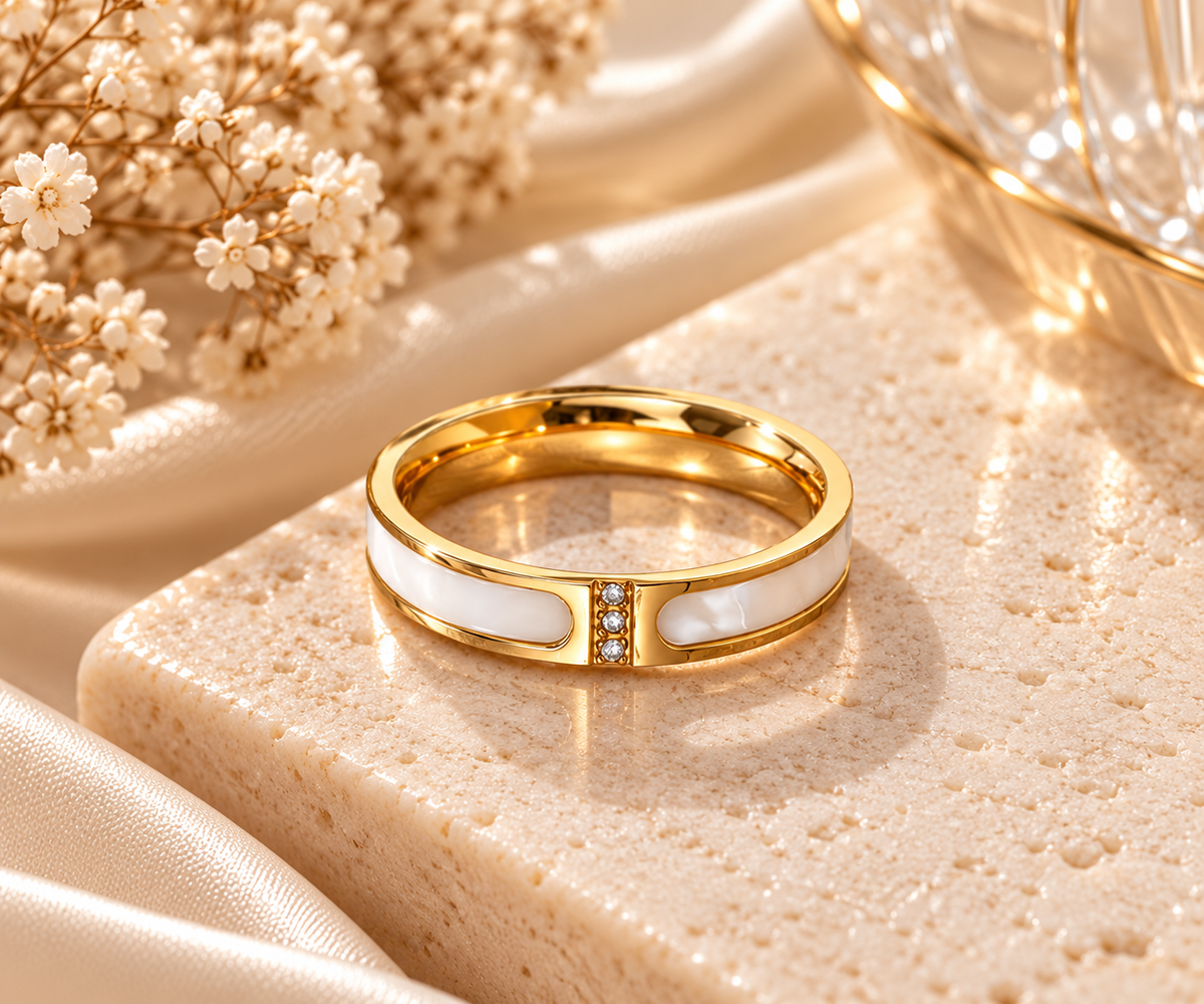 Aurelia Celeste Pearl Inlay Gold Waterproof Ring