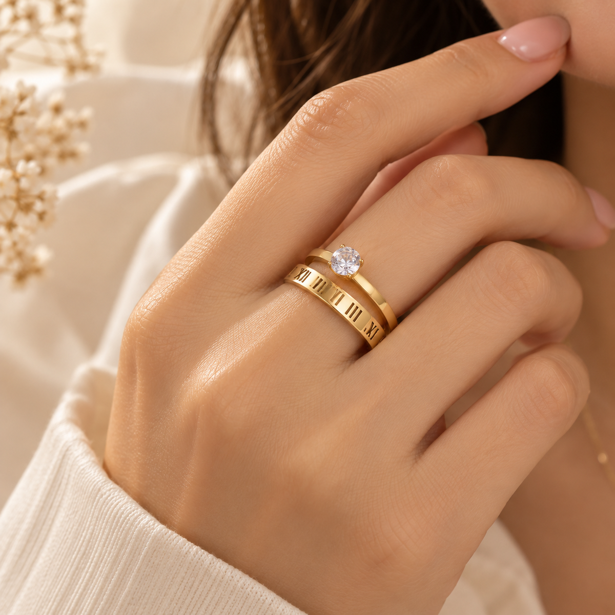 Aurelia Celeste Roman Numeral Gold Ring