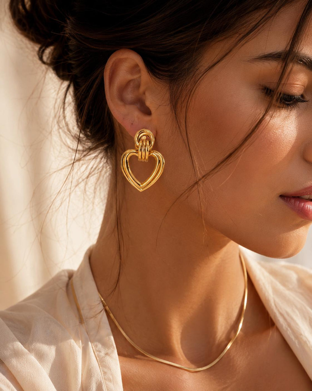 Amora Heart Drop Earrings | Waterproof Gold Heart Earrings | Aurelia Co.