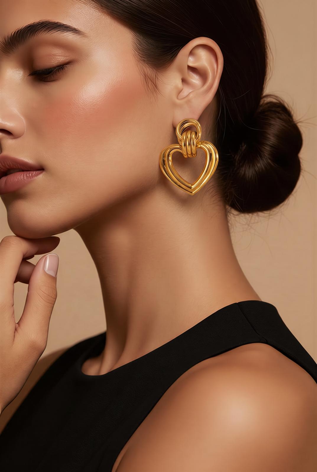 Amora Heart Drop Earrings | Waterproof Gold Heart Earrings | Aurelia Co.