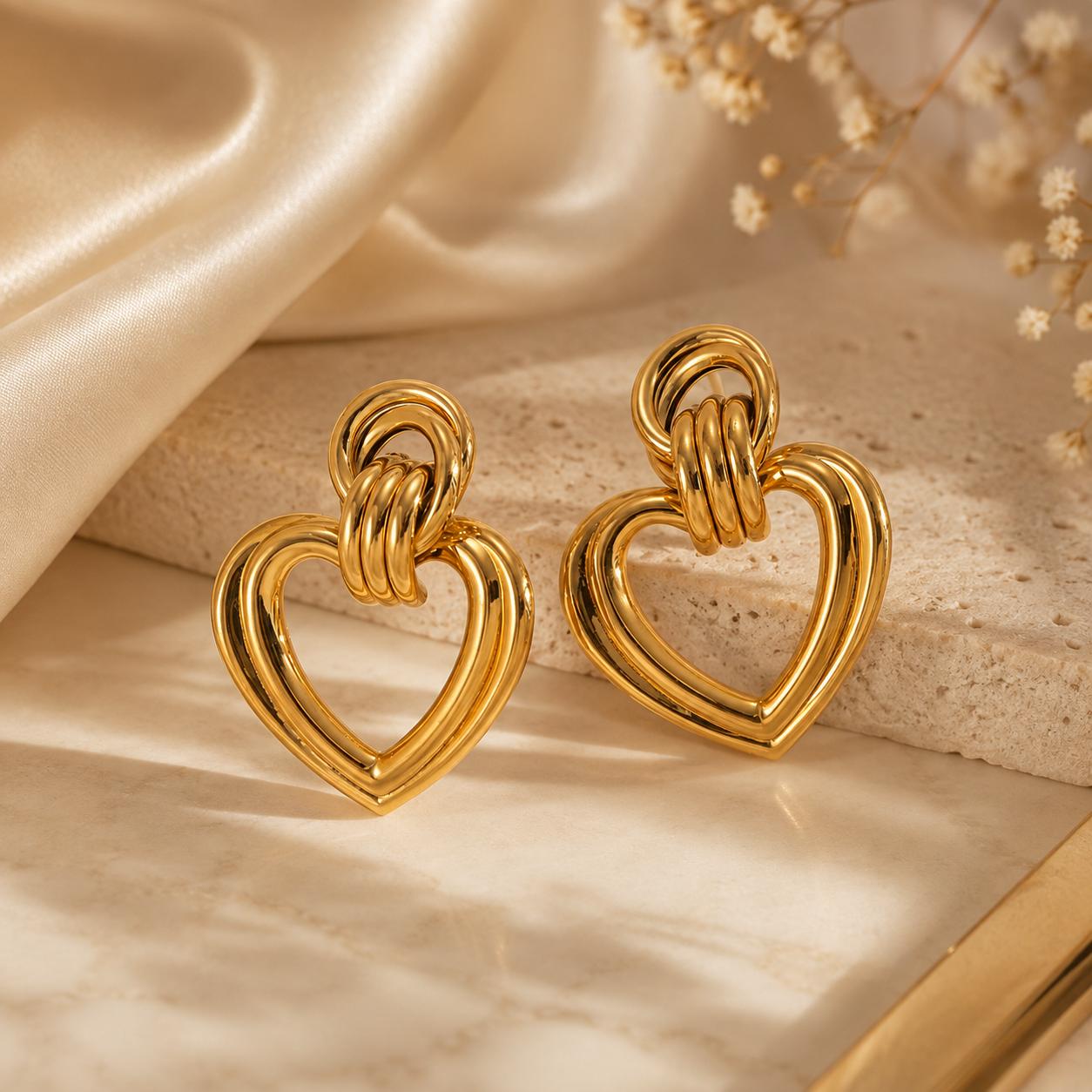 Amora Heart Drop Earrings | Waterproof Gold Heart Earrings | Aurelia Co.