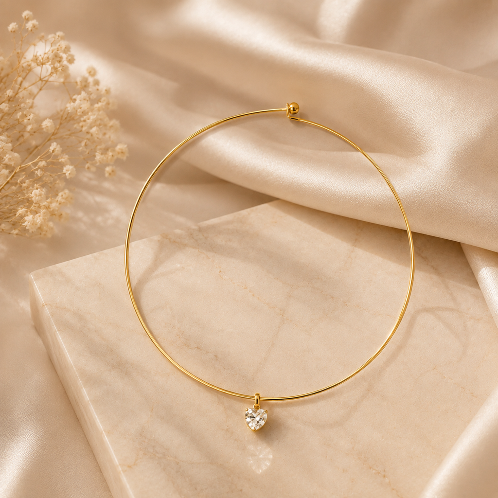 Lumi Heart Crystal Choker Necklace | Waterproof Gold Choker | Aurelia Co.