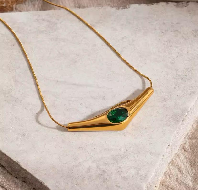 Aurelia Emerald Arc Necklace | Waterproof Gold Green Crystal Necklace Australia
