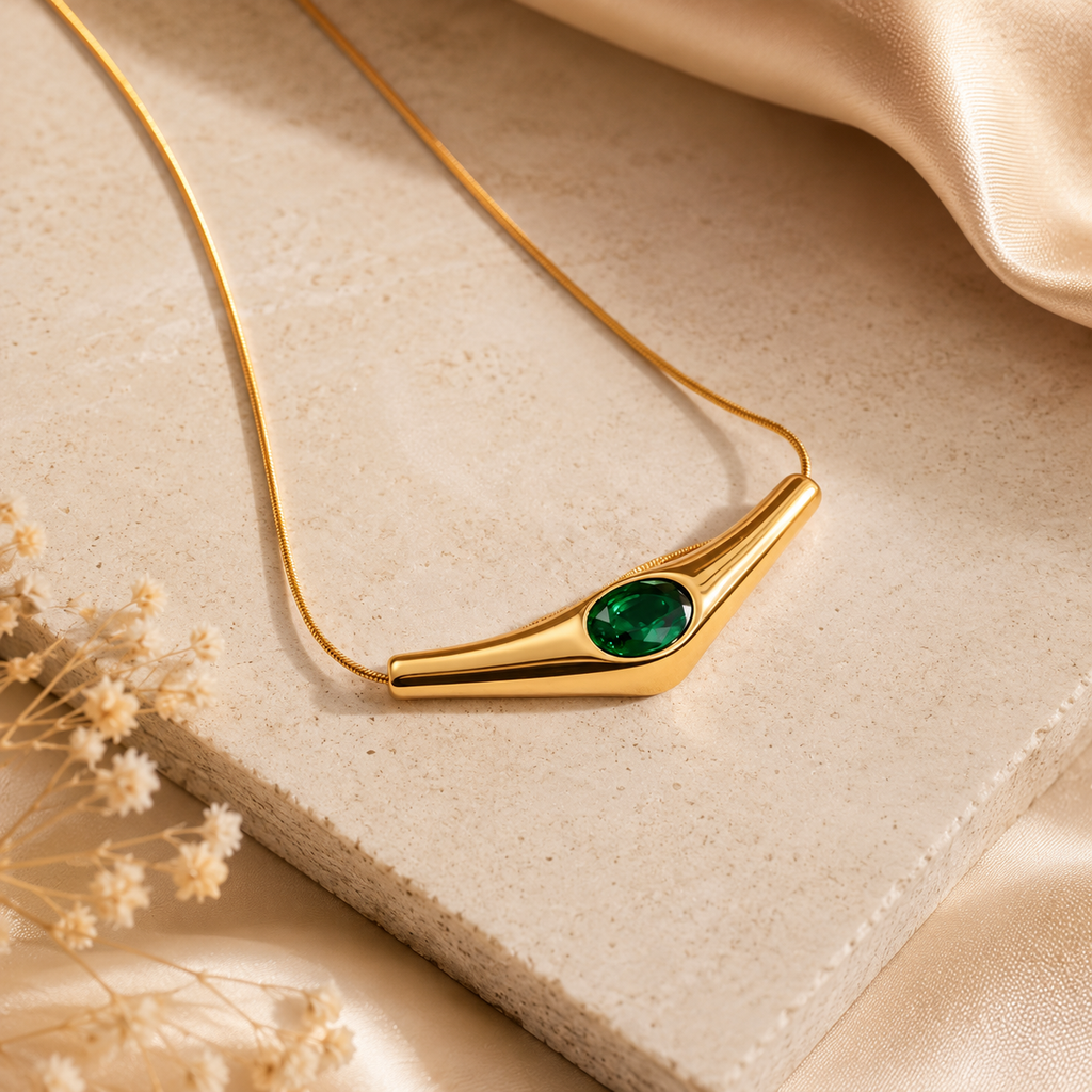Aurelia Emerald Arc Necklace | Waterproof Gold Green Crystal Necklace Australia