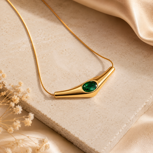 Aurelia Emerald Arc Necklace | Waterproof Gold Green Crystal Necklace Australia