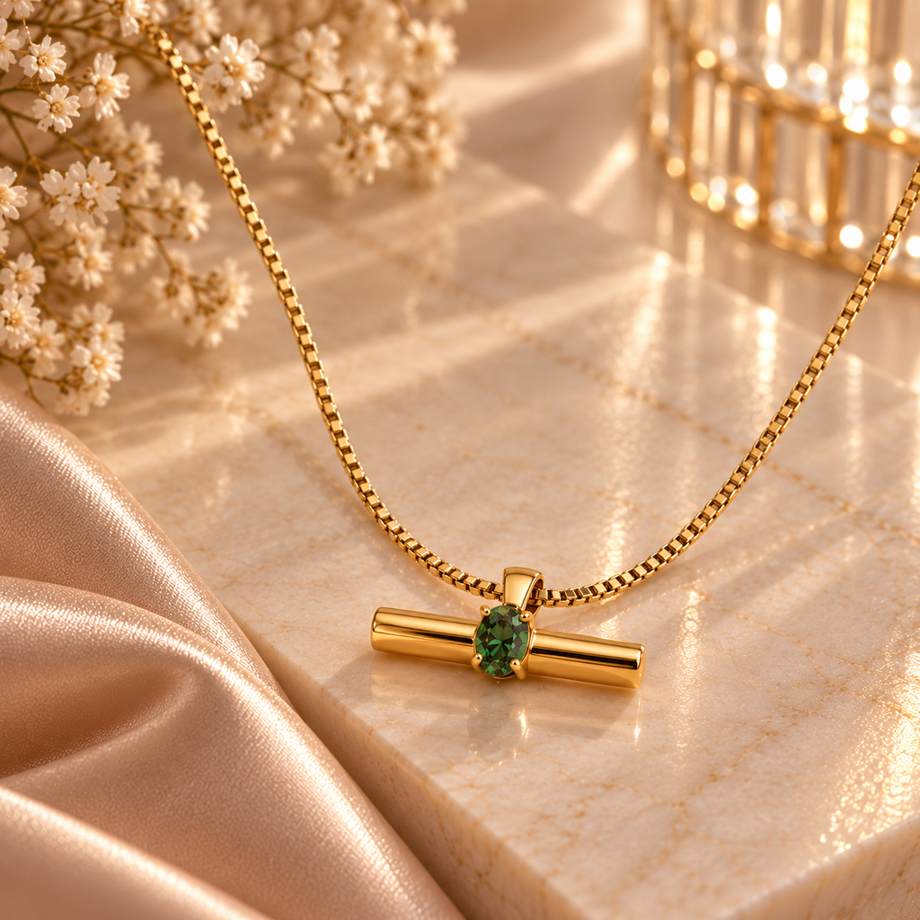 Aurelia Emerald Bar Gold Necklace | Waterproof 18K Gold Necklace | Aurelia Co.