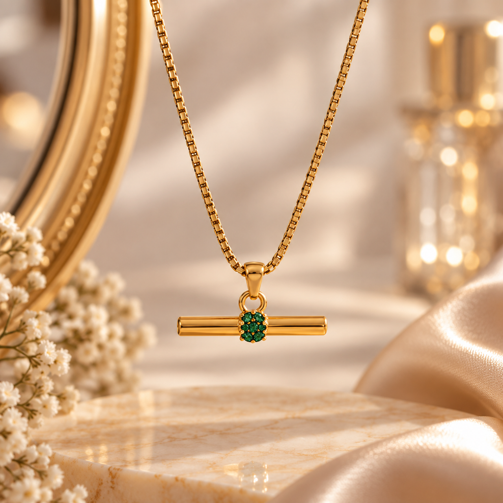 Aurelia Emerald Bar Gold Necklace | Waterproof 18K Gold Necklace | Aurelia Co.