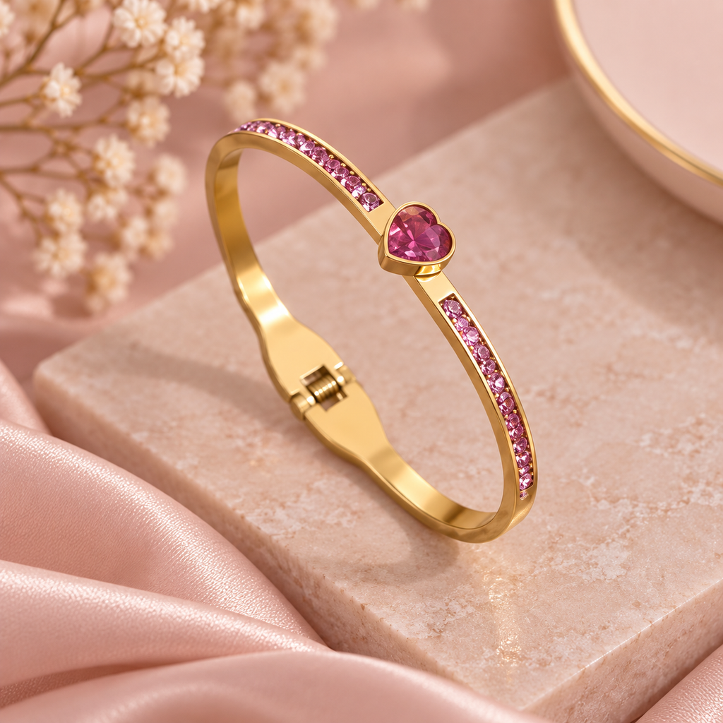 Pink Heart Gold Plated Waterproof Bracelet | Aurelia Co.