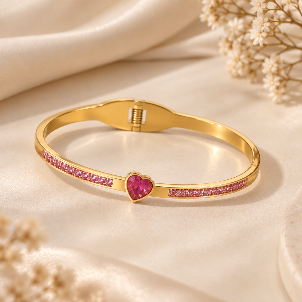 Pink Heart Gold Plated Waterproof Bracelet | Aurelia Co.