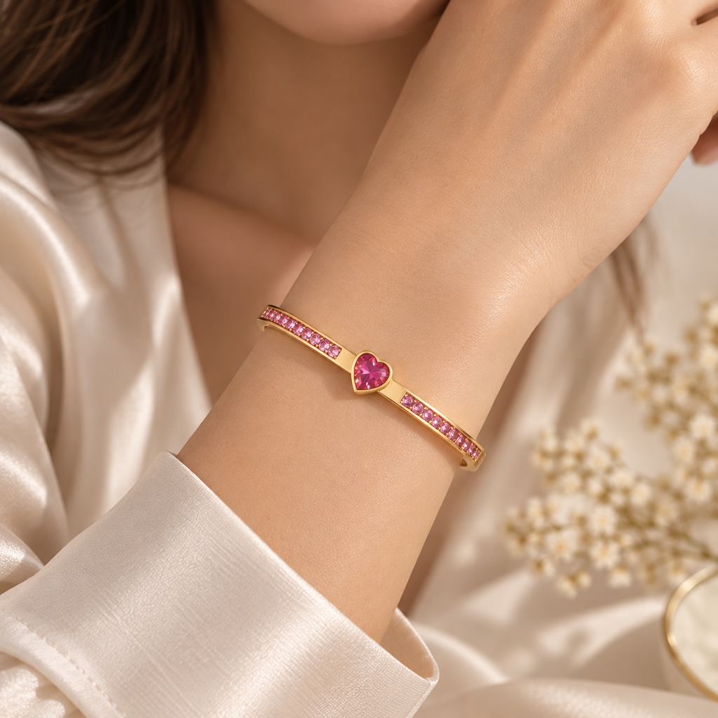 Pink Heart Gold Plated Waterproof Bracelet | Aurelia Co.
