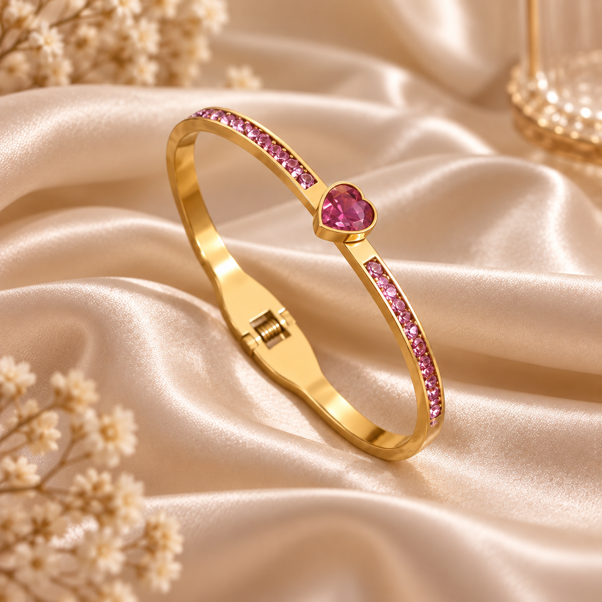 Pink Heart Gold Plated Waterproof Bracelet | Aurelia Co.