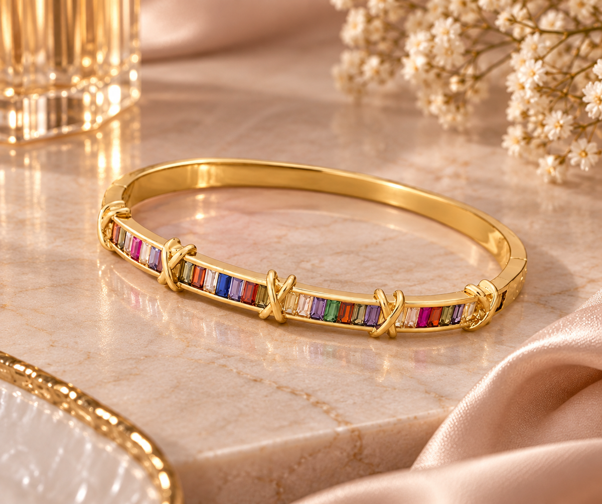 Rainbow Baguette Gold Bracelet | Aurelia Co.