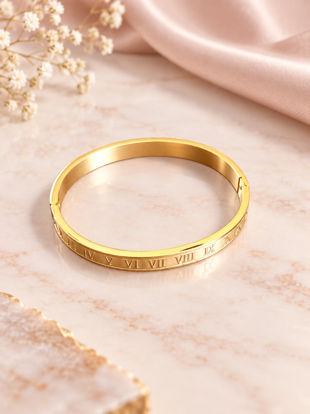 Aurelia Roman Numeral – 18K Gold Waterproof Bracelet