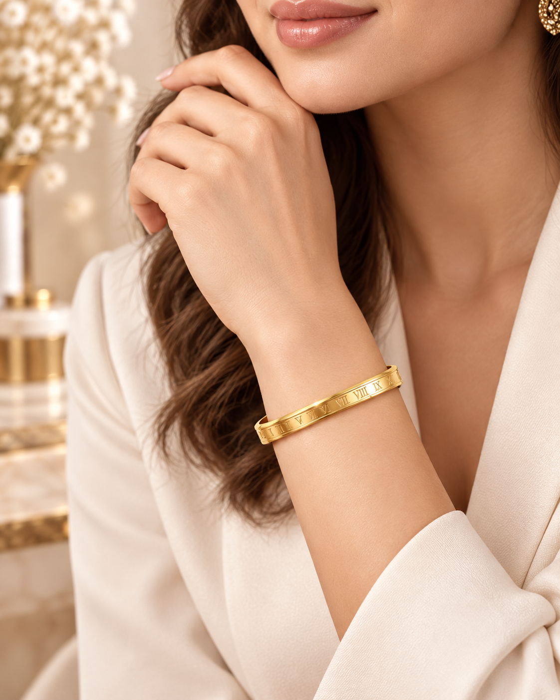 Aurelia Roman Numeral – 18K Gold Waterproof Bracelet