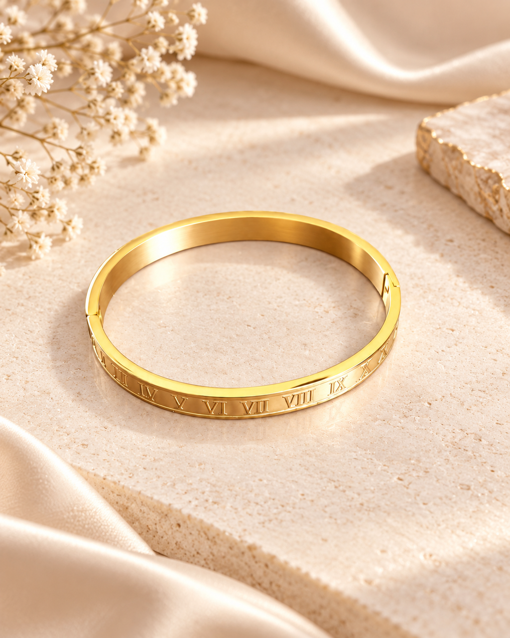 Aurelia Roman Numeral – 18K Gold Waterproof Bracelet