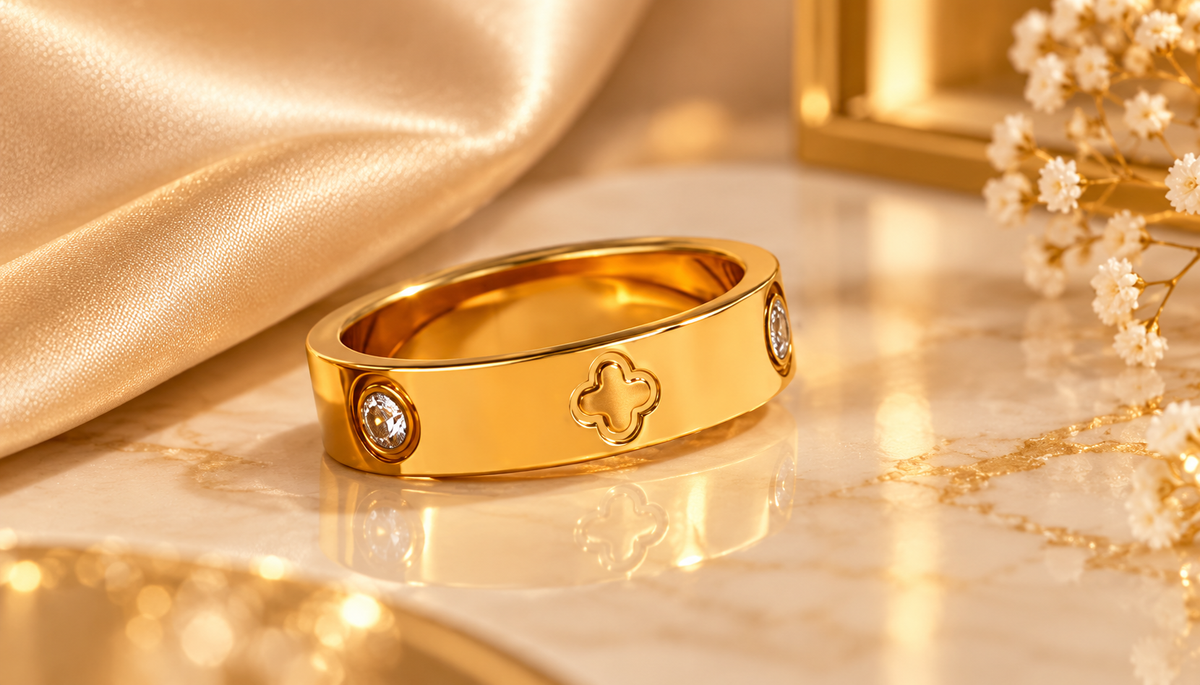 Aurelia Waterproof Clover Crystal Gold Ring