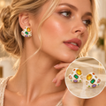 Aurora Mosaic 18K Gold Multicolour Heart Earrings