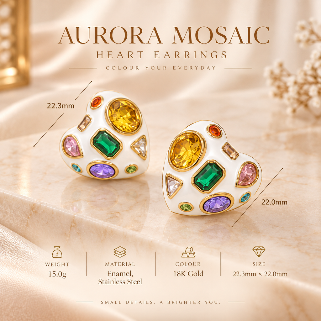 Aurora Mosaic 18K Gold Multicolour Heart Earrings