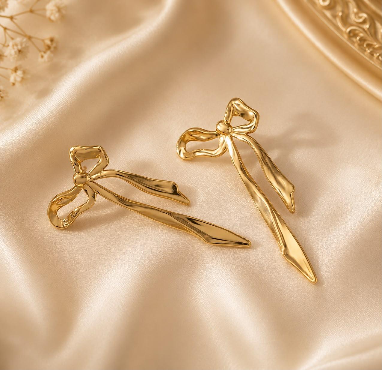 Celeste Bow Drop Earrings | Waterproof 18K Gold PVD Earrings | Aurelia Co.