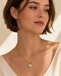 Celeste Crystal Bow Heart Necklace | Gold Jewellery Australia