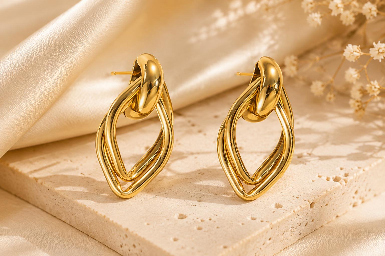Celeste Intertwined Gold Drop Earrings | Waterproof Statement Earrings Australia | Aurelia Co.
